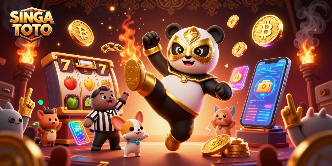 SINGA TOTO memicu jackpot dengan panda pegulat terbang di kasino penuh suasana meriah.
