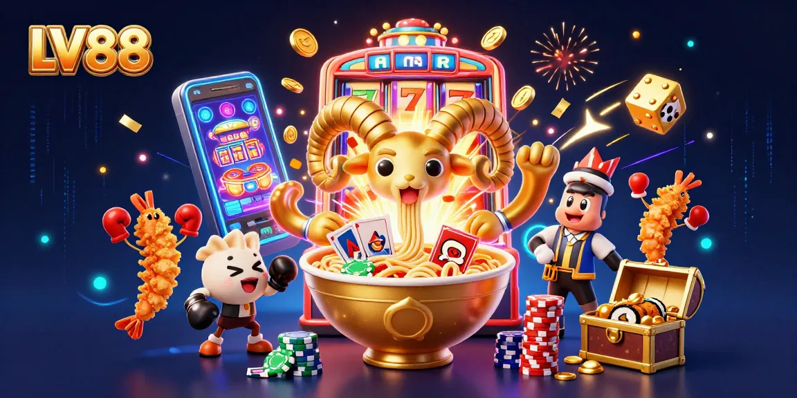 Engage with LV88's vibrant casino world, featuring dynamic characters and games in a lively 3D scene.