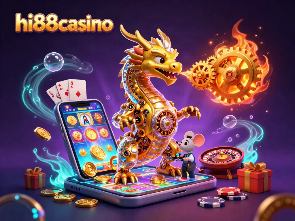 Experience hi88casino's vibrant slots with golden coins, spinning reels in this engaging scene.