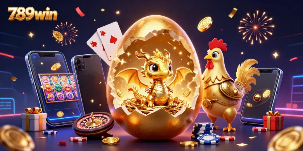 Join the excitement at 789win with a golden dragon and poker chips in a vibrant casino scene.