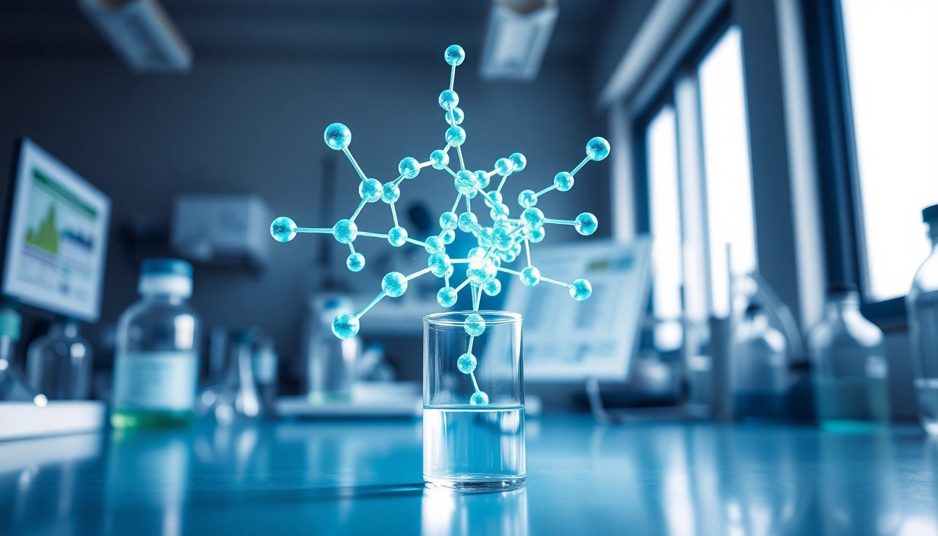 Explore the molecular structure of peptides in a bright laboratory setting with scientific tools.