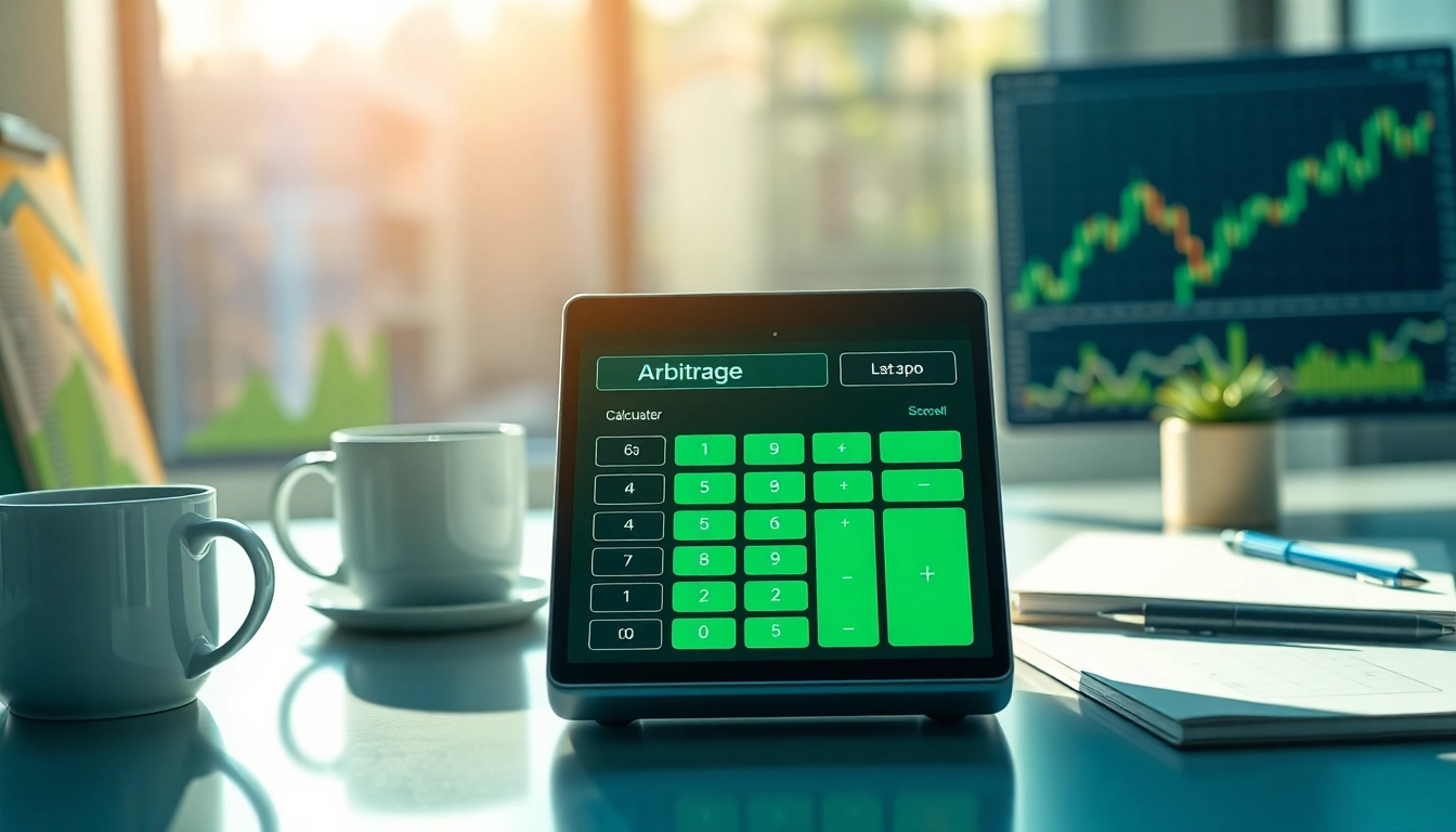 Calculate profits efficiently with this Arbitrage Calculator interface showcasing modern design and analytics.
