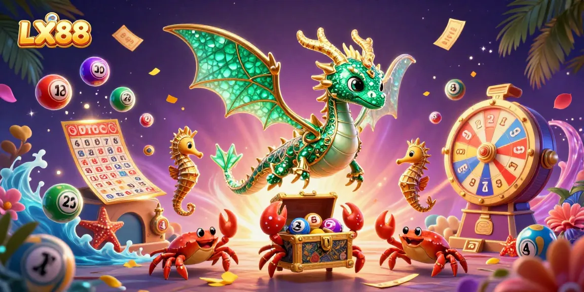 Experience the excitement of LX88 with a vibrant 3D fantasy casino scene filled with treasures and dynamic game elements.