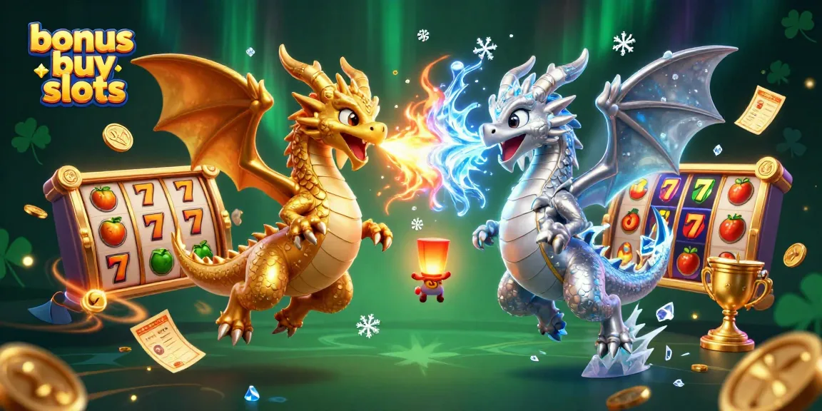 Experience excitement with bonus buy slots featuring dynamic 3D dragons and colorful slot elements.
