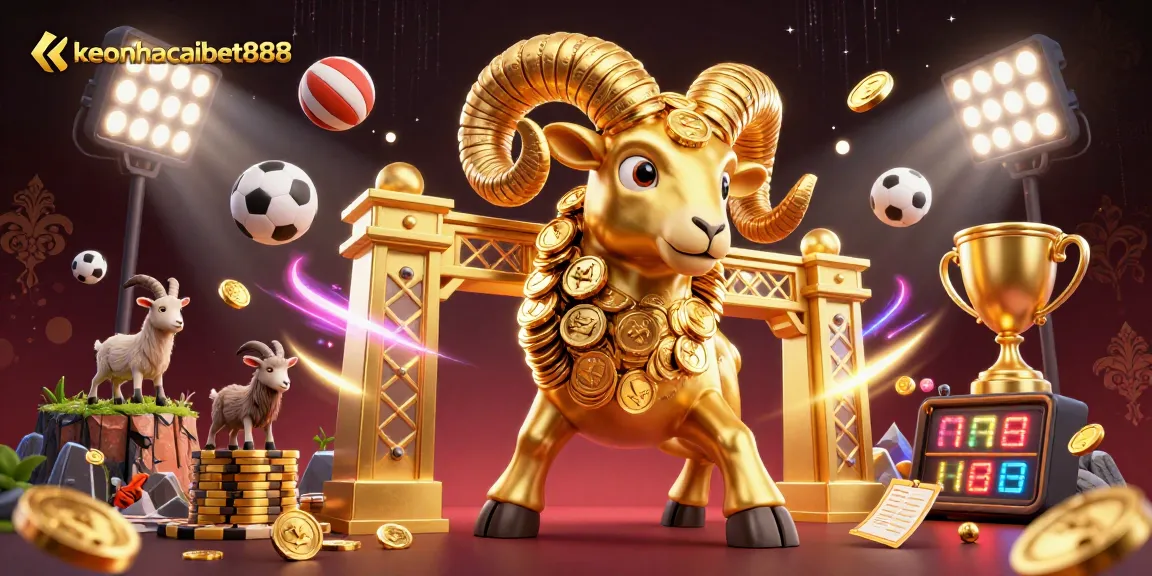 Experience thrilling action at keonhacaibet888 with a golden ram charging through a vibrant casino scene.