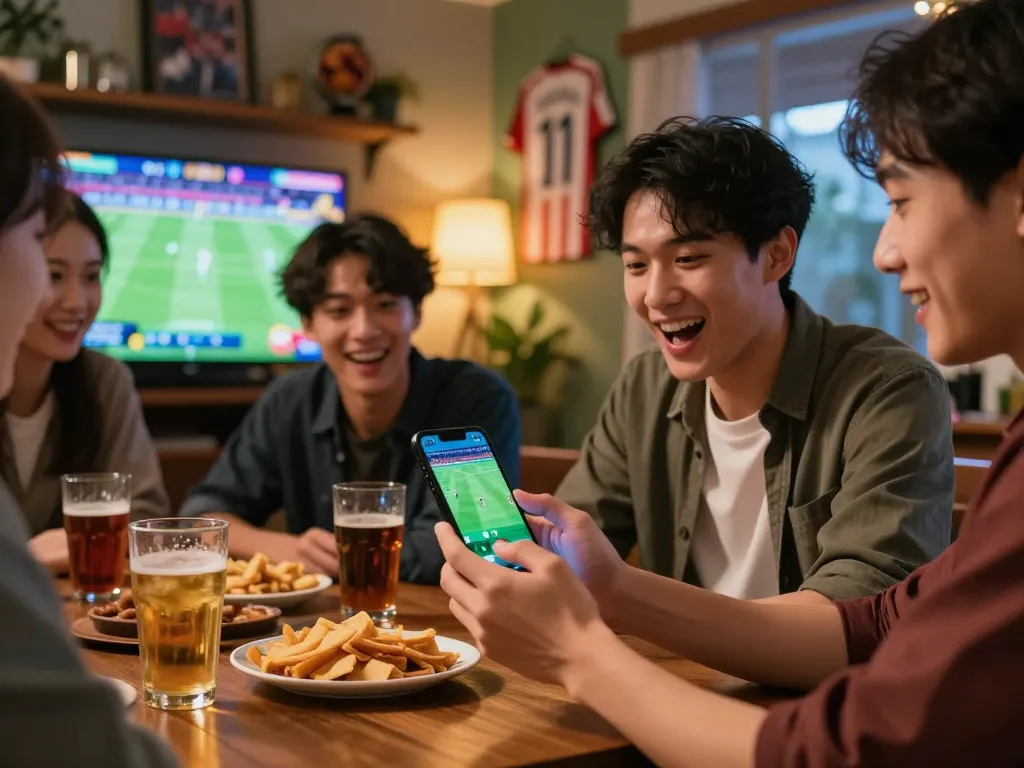 Engaging with kèo nhà cái 8 on sports betting app while enjoying live games.