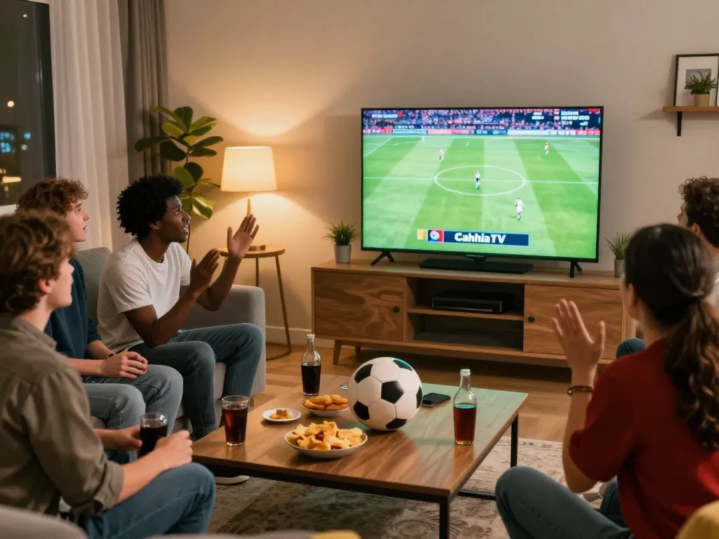 CakhiaTV viewers enjoying a live football match with vibrant atmosphere and high-quality coverage.