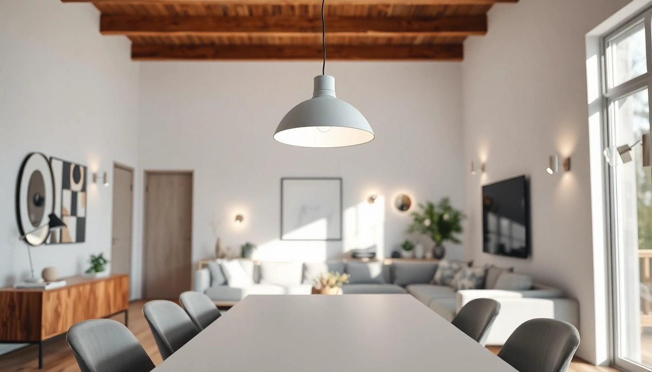 Shop ModernLighting with elegant fixtures illuminating a stylish contemporary living room.