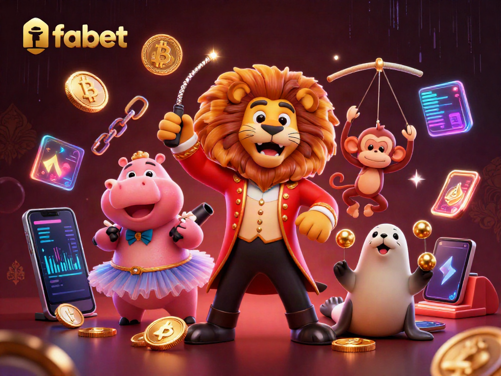 Experience the excitement of fabet with a vibrant casino scene featuring dynamic characters and cryptocurrencies.