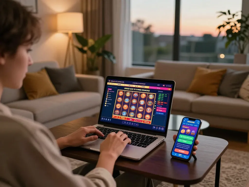 Engaging in online gaming at home with mb66-t, showcasing strategic play and comfort.