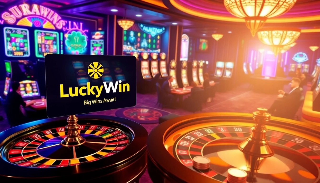 Experience the excitement of LuckyWin with vibrant casino games including roulette and slot machines.