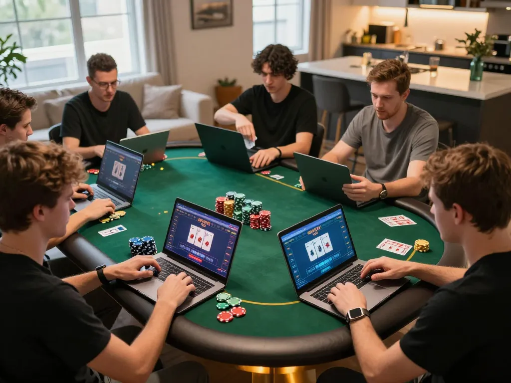 Active online poker players enjoying a session at home, showcasing Nhà cái 789win's gaming interface.