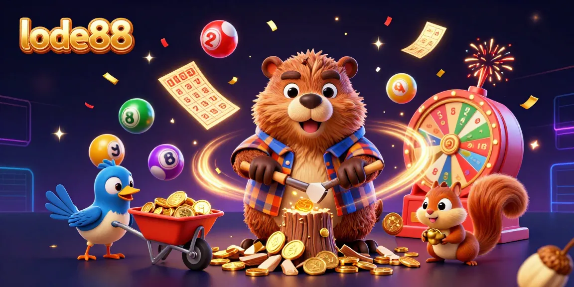 Win big with lode88 in a festive 3D casino scene filled with vibrant games and characters.