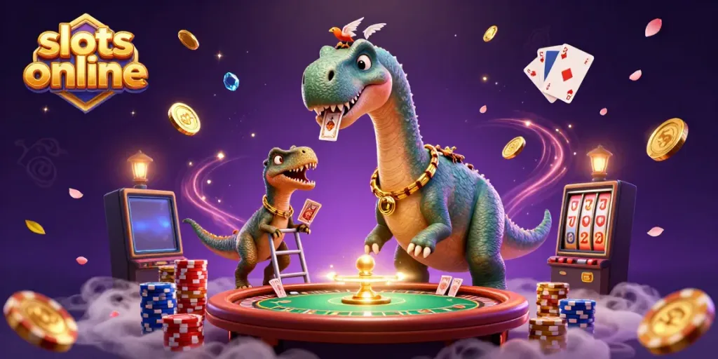 Experience thrilling online slots with this vibrant and detailed casino illustration.