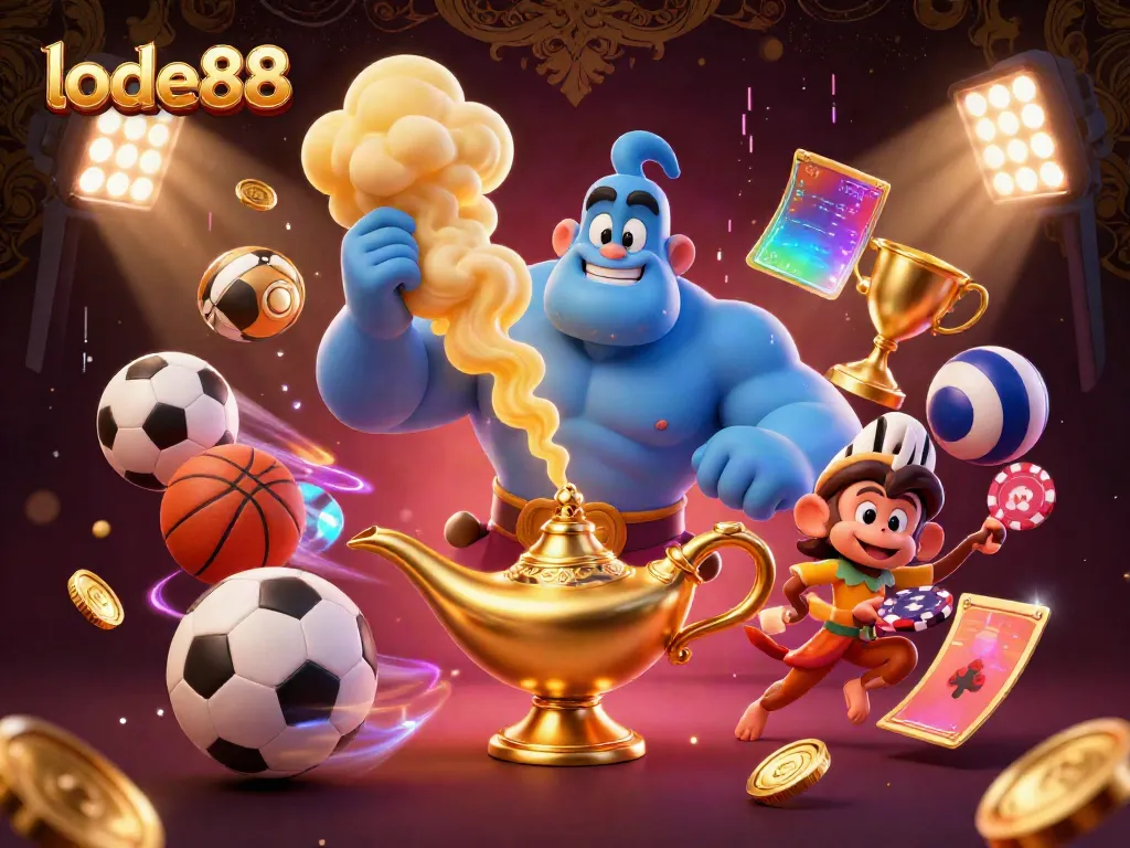 Experience the thrill of gaming with lode88, showcasing lively characters and dynamic gaming elements in a vibrant illustration.