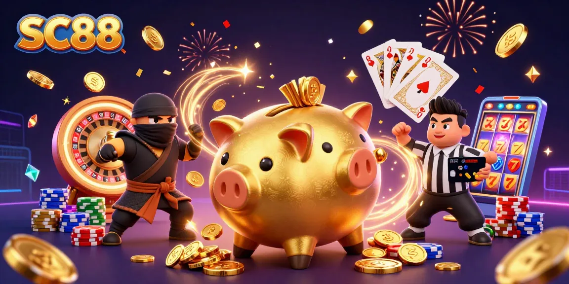 Experience thrilling play at SC88, featuring a dynamic casino scene with vibrant characters and casino elements.