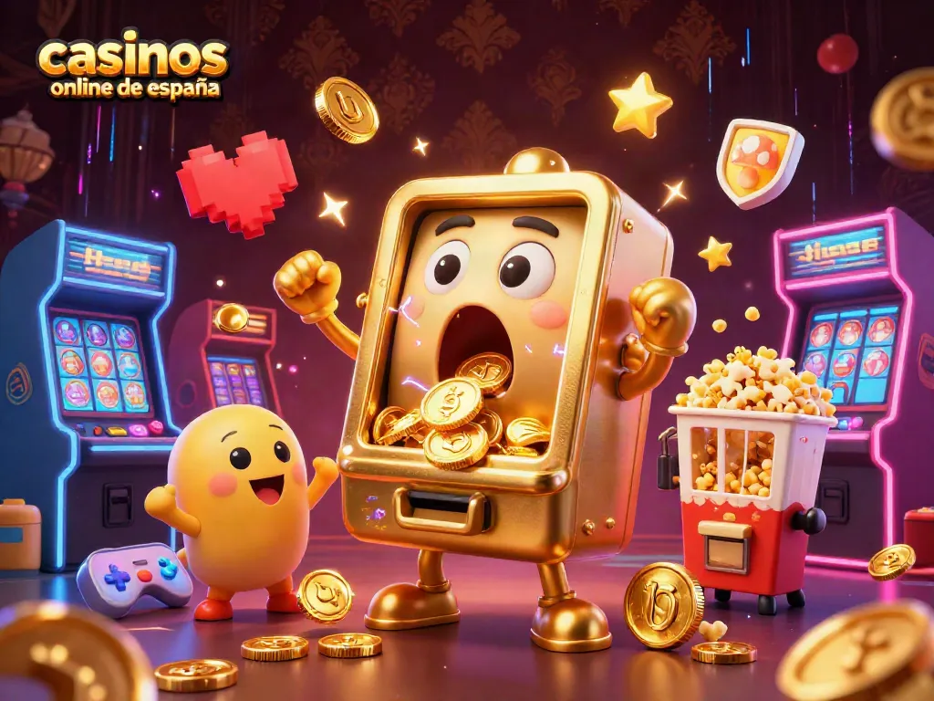 Disfruta de casinos online de España con máquinas tragamonedas doradas sorprendidas por sus jackpots y monedas.