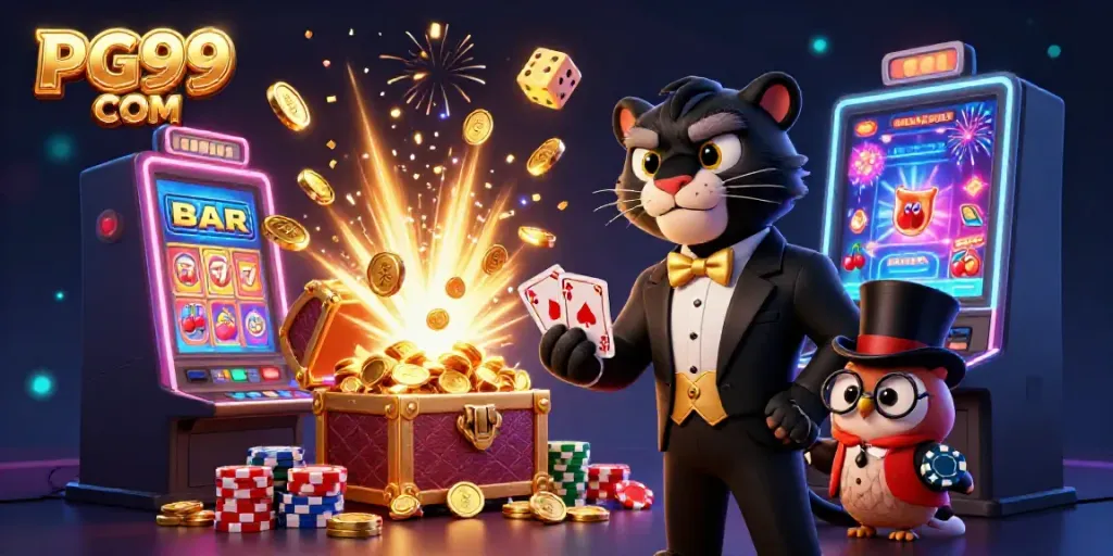 Engage in thrilling casino games at PG99 COM with vibrant characters and jackpot excitement.