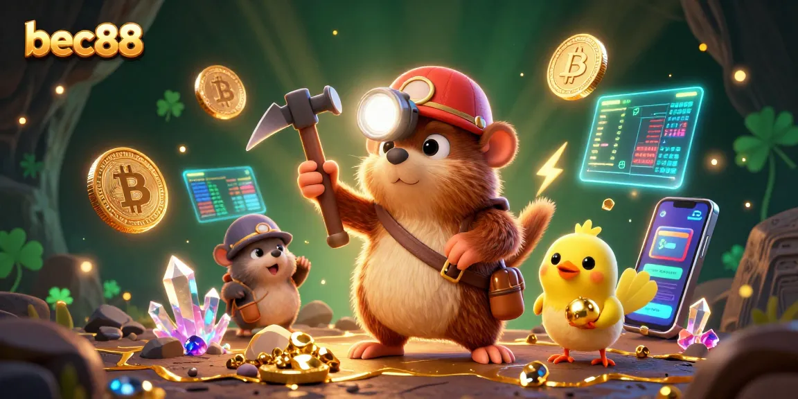 Experience the thrill of bec88 with a treasure hunting mole in a vibrant casino cave scene.