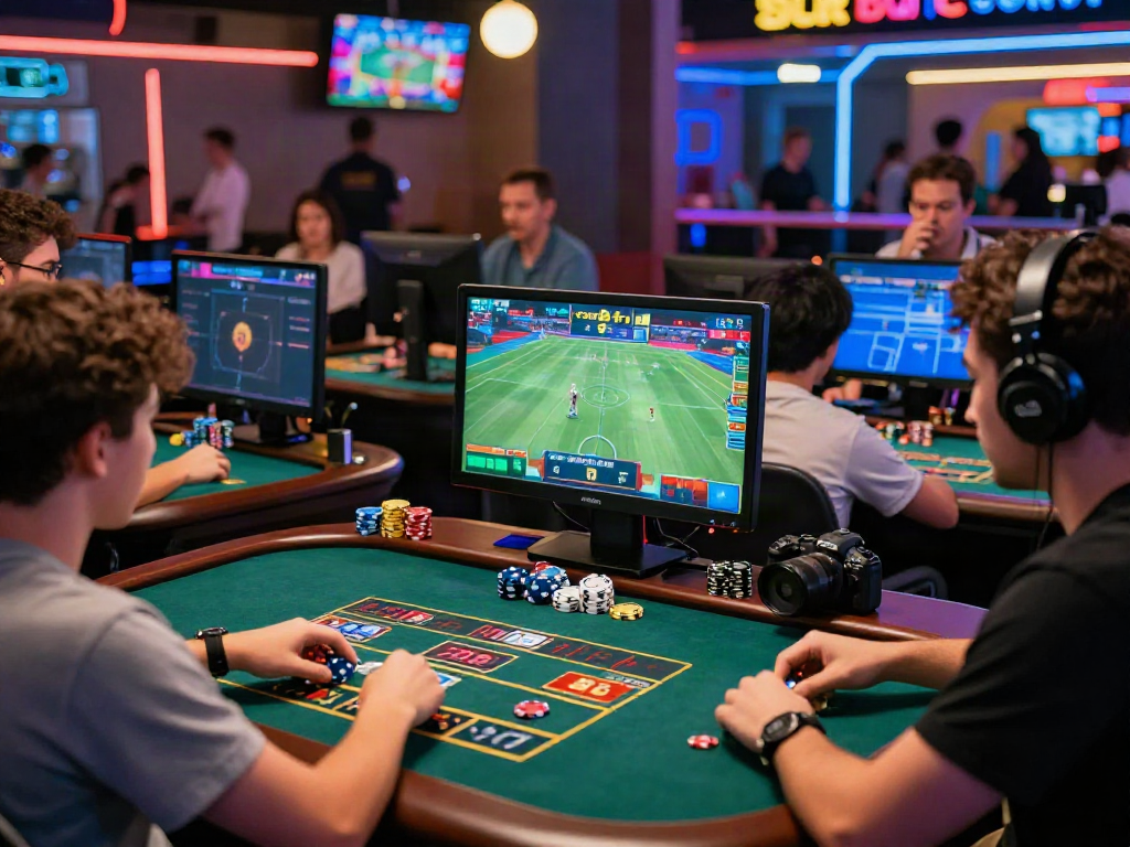 ku88 players enjoying dynamic online casino games and sports betting in an immersive, vibrant environment