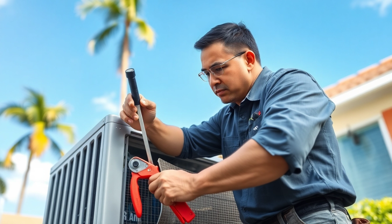 Expert AC Repair Tampa technician servicing an air conditioning unit in a sunny residential setting.