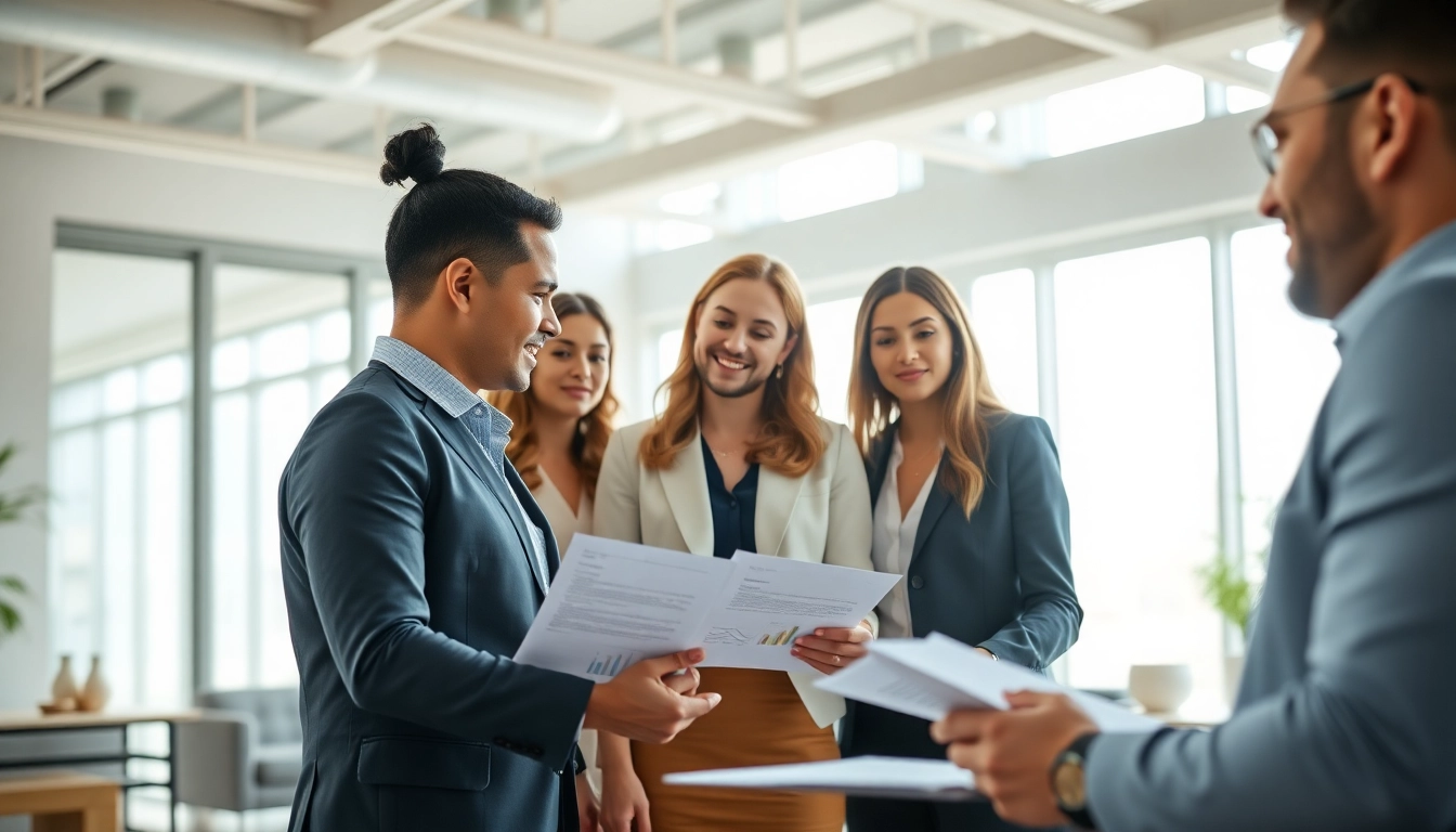 Professionals strategizing on Federal and State contracts in a modern office environment.