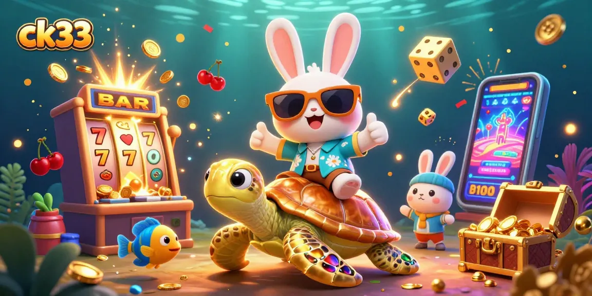 Win big with ck33's vibrant casino adventure featuring a playful lucky rabbit and golden sea turtle.