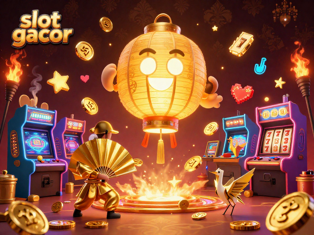 Engage with slot gacor gaming in a vibrant night market casino scene featuring golden spirits and arcade elements.