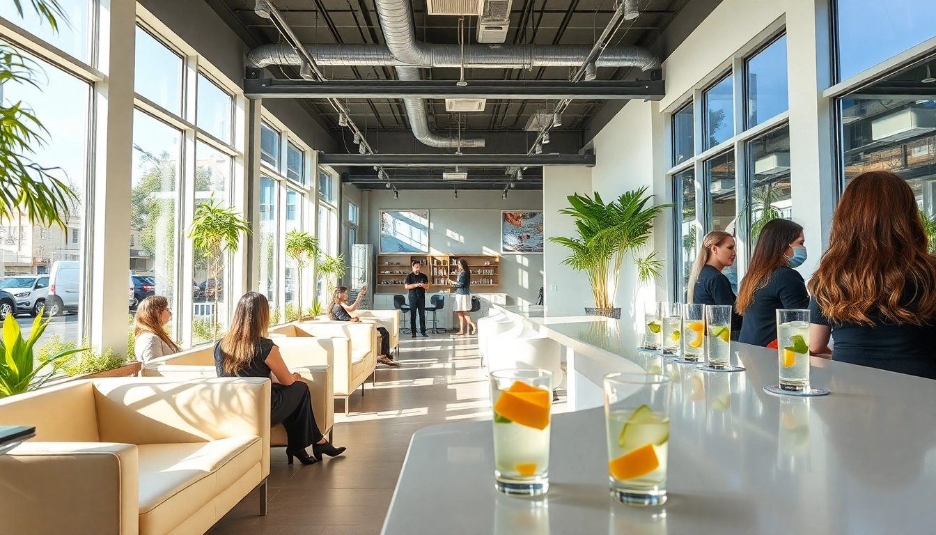 Relaxing atmosphere at hair salons San Diego showcasing hairstylists engaging with clients.