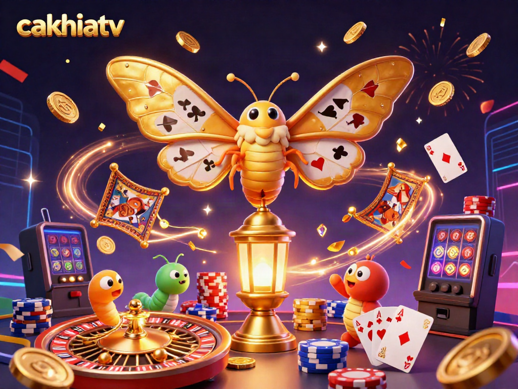 Cakhiatv brings excitement to gaming with a dynamic scene featuring an atlas moth and golden treasures.