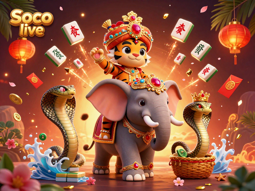 Soco live captures thrilling casino moments with a maharaja tiger, jewel-encrusted elephant, and dynamic gaming elements.