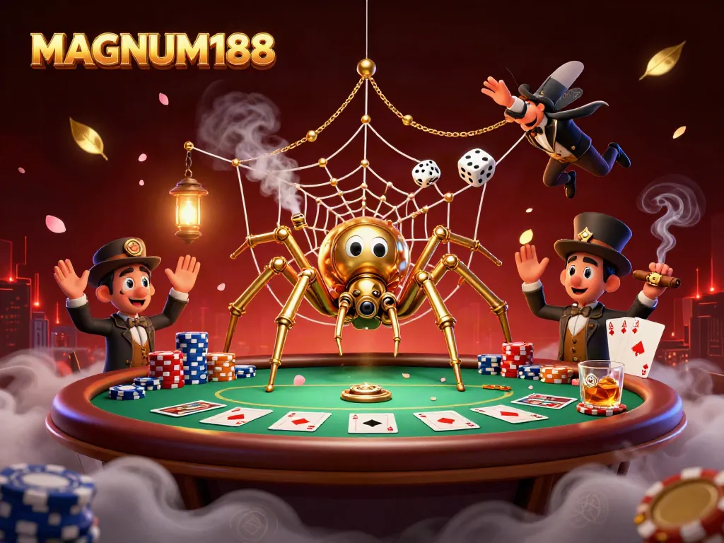 Catch lucky dice in the web of MAGNUM188's gaming kingdom with this vibrant table scene.