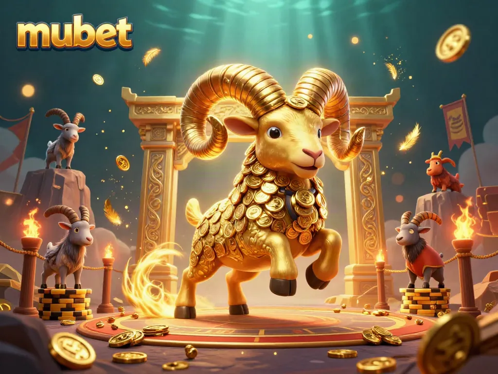 Bet on exciting games with mubet as the golden ram charges through a casino-themed arena.