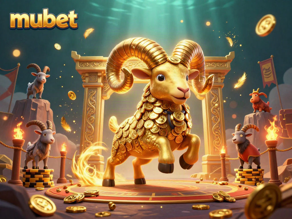 Bet on exciting games with mubet as the golden ram charges through a casino-themed arena.