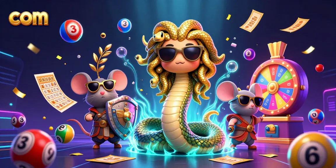 Experience thrilling wins with com, illustrated by Medusa and a warrior mouse in an exciting lottery scene.