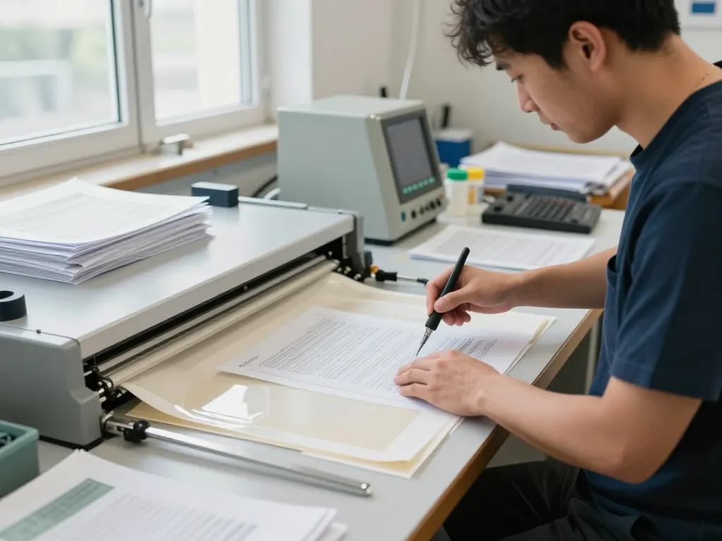 Bóc giấy ép plastic in a professional document restoration workshop ensuring no damage to paper.