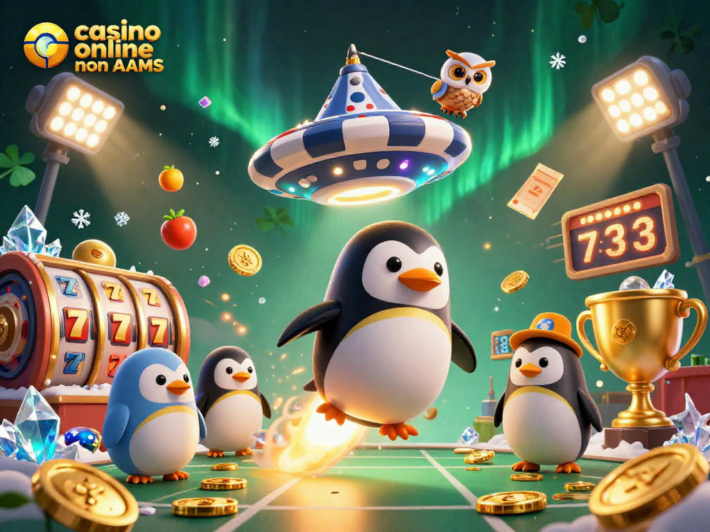 Gioco d'azzardo emozionante in un casino online non AAMS con elementi dinamici e un pinguino dorato.