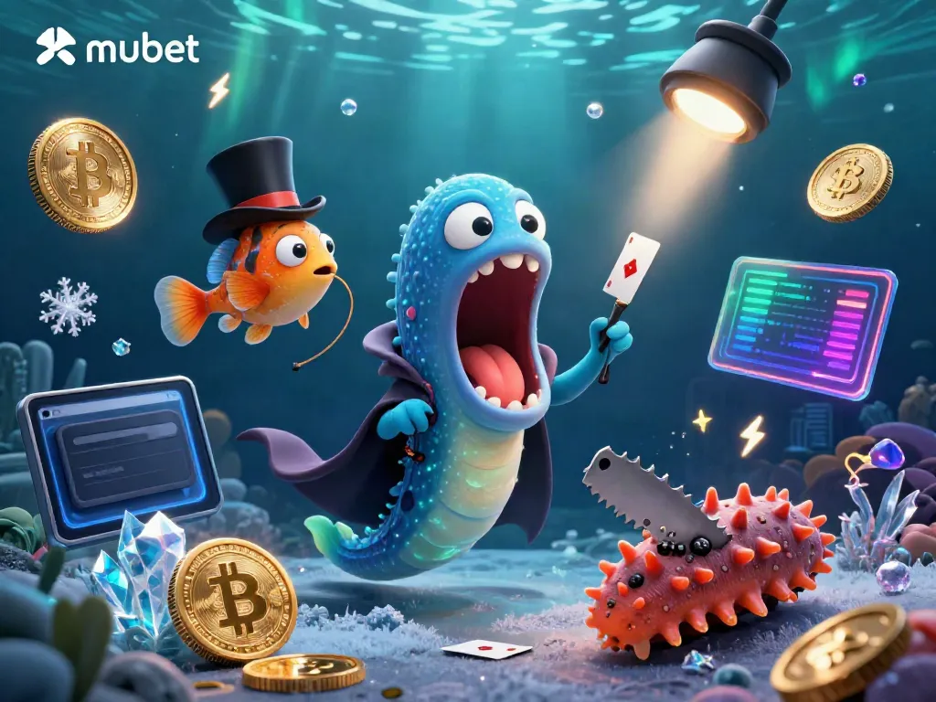 Experience thrilling card tricks with mubet's engaging characters in a vibrant underwater casino.
