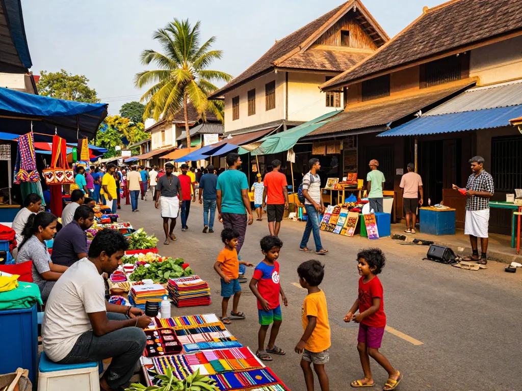 Hela Lanka Ads vibrant market scene with local crafts and community interaction