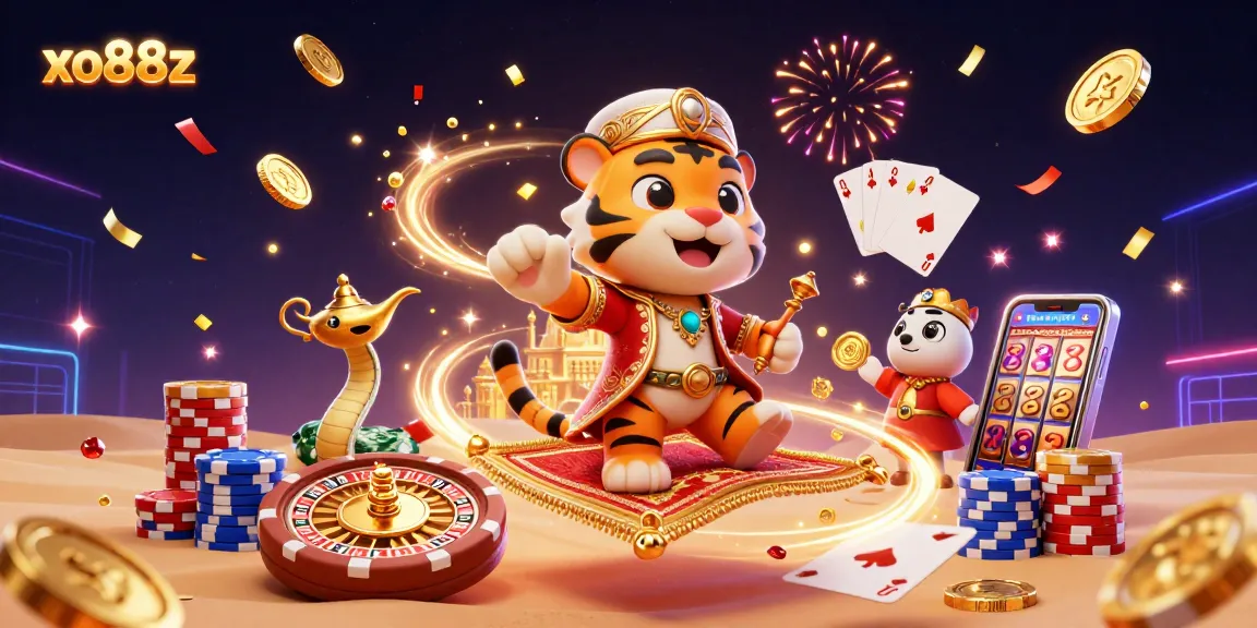 Experience excitement with xo88z in a vibrant fantasy casino scene filled with characters, games, and treasures.