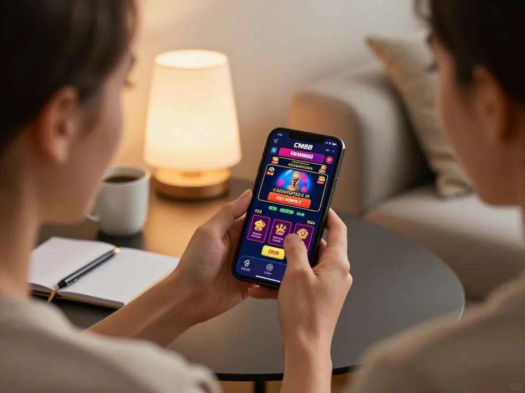 Engaging in online betting with CM88 mobile app in a cozy home setting, highlighting strategic gameplay.