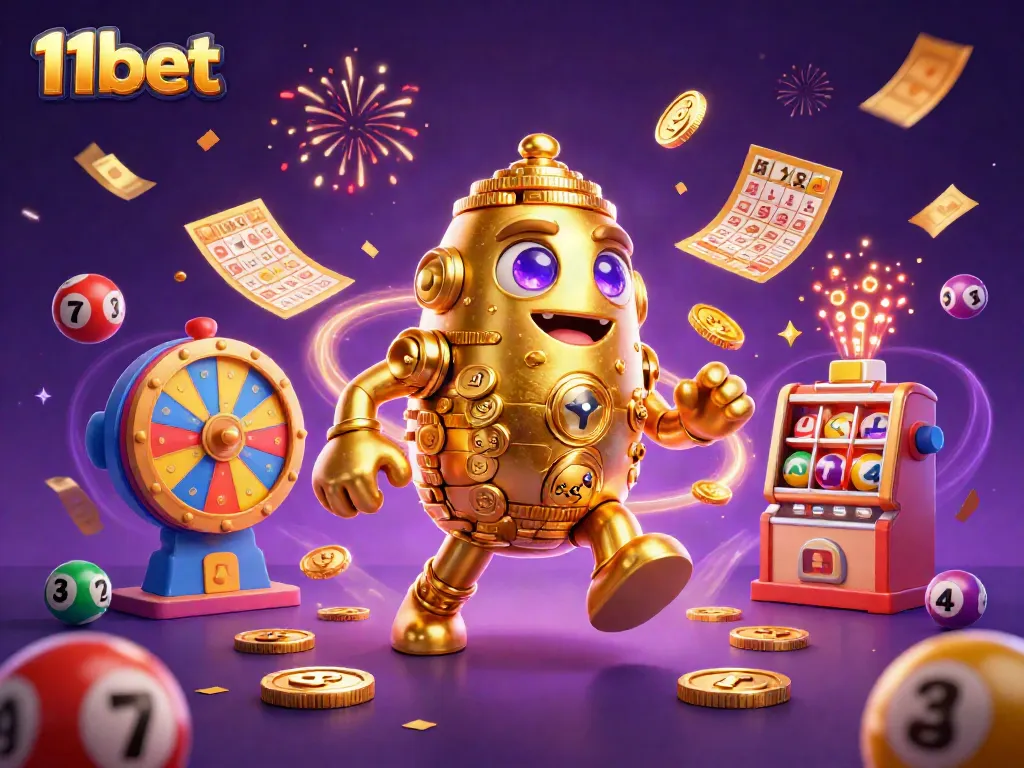 Spin the reels and feel the excitement with 11bet's vibrant casino atmosphere featuring golden themes.
