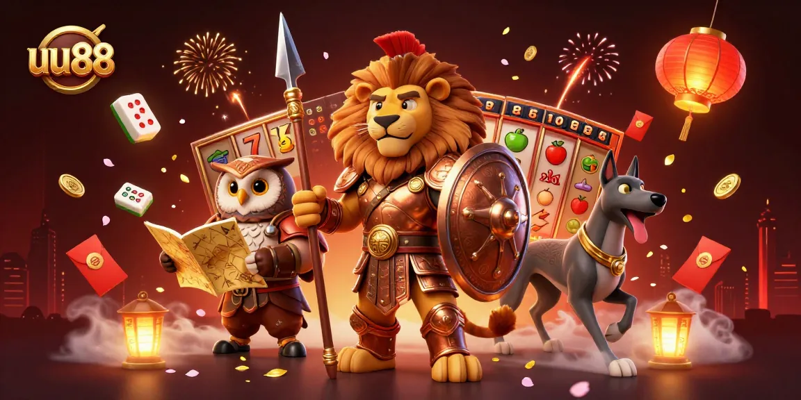 uu88 showcases winning slot strategies with vibrant gaming elements in a dynamic casino scene