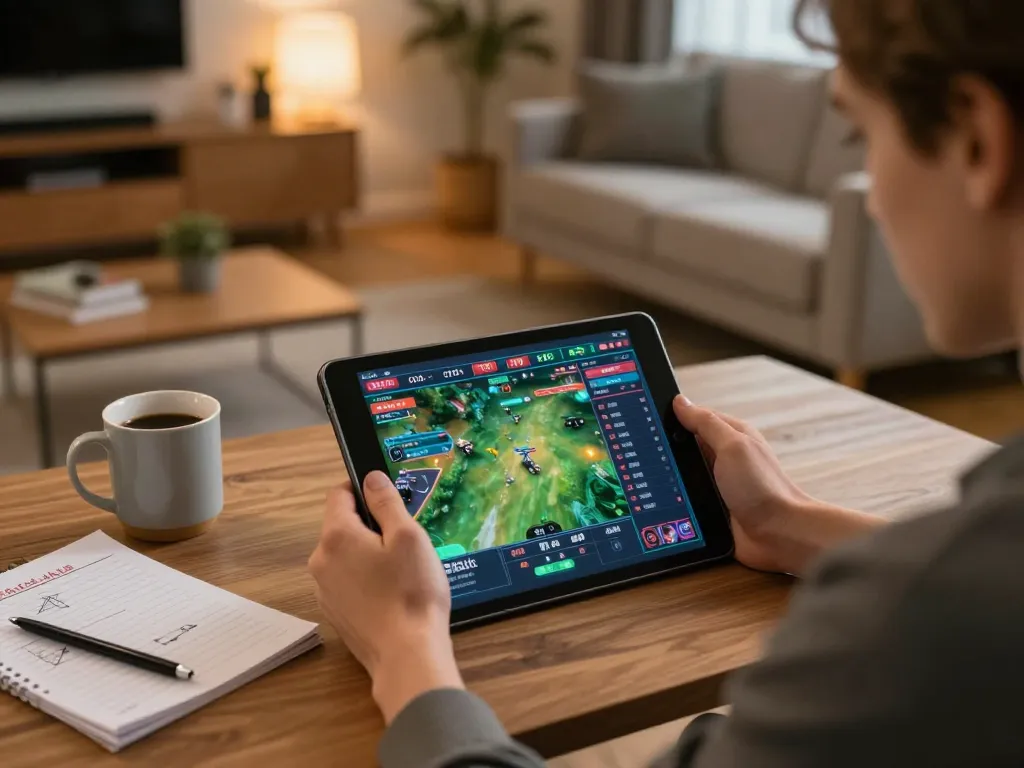 Betting with Nhà cái OPEN88 on a tablet amidst a cozy home setting, showcasing exciting online sports betting