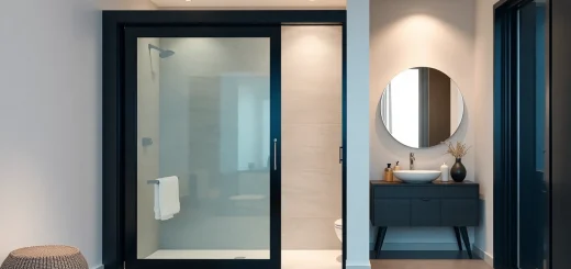 Showcase of black shower sliding door in a modern bathroom setting with elegant decor.