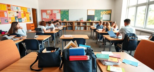 Handytasche Klassenzimmer verwendet für die Aufbewahrung von Geräten in einer lebhaften Lernumgebung.