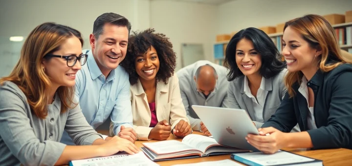 Engagement among educators showcases collaborative efforts of certification help providers in a bright classroom.